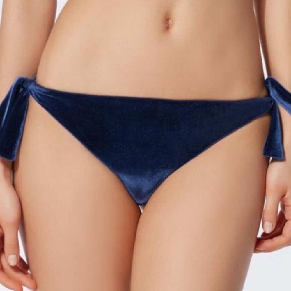Felicia Women's Velvet High Rise Bikini Bottom Side Ties Royal Blue Medium